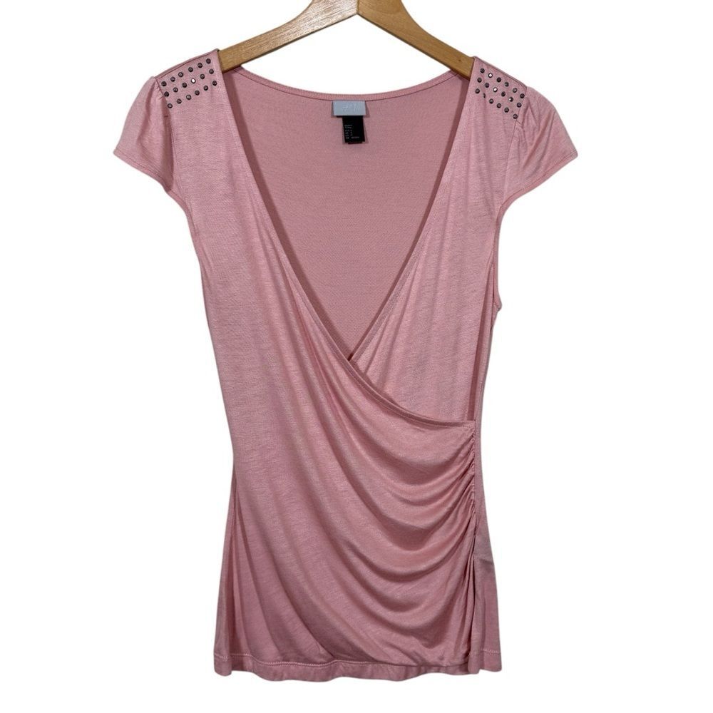 H&M Dusty Pink Jeweled Cap Sleeve Ruffled Top Women's Shirt Size S